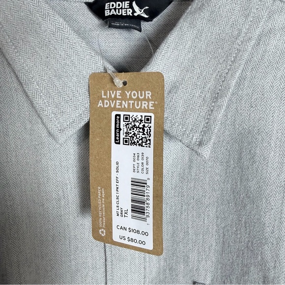Eddie Bauer Light Gray Casual Button-Down Shirt NWT - Picture 6 of 13